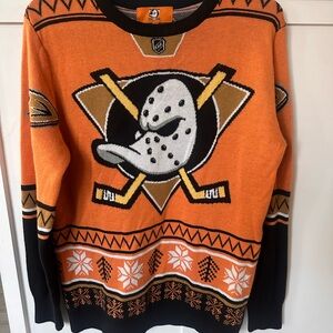 Orange Anaheim Ducks ugly sweater Iconic Logo Men's size small Sweater